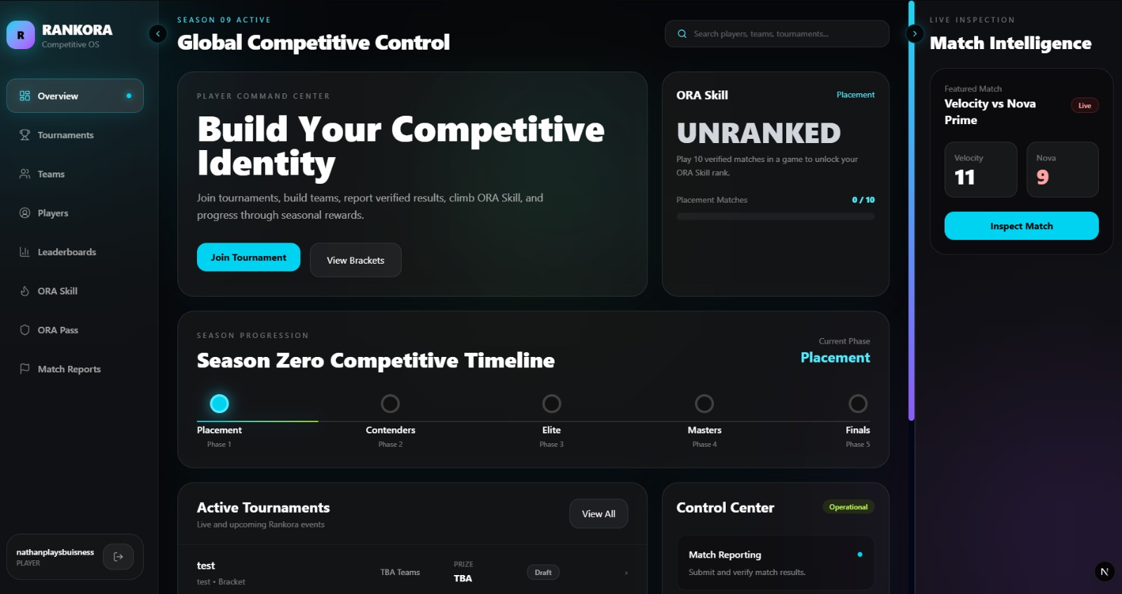 Rankora player dashboard